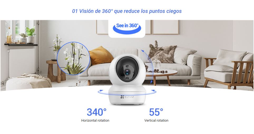 Cámara EZVIZ H6c 5MP 3K, WiFi, PT 360°, CS-H6C-R105-1J5WF - Imagen 4
